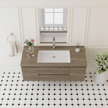 48 inch waterproof wall-hung vanity combo top down overhead view rectangular integrated white sink
