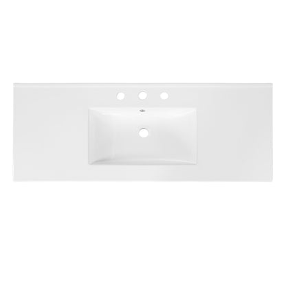 48 inch white ceramic bathroom vanity countertop with integrated rectangular sink and 3 faucet holes