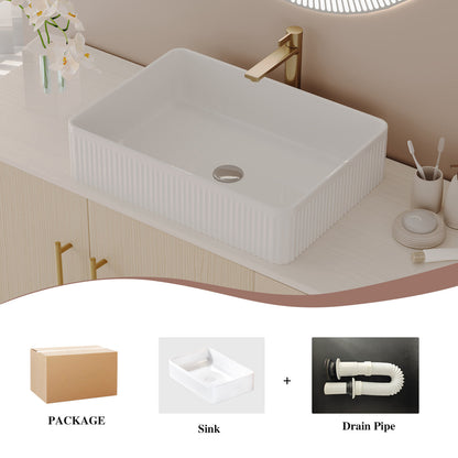48 inch white oak bathroom vanity unboxing contents ceramic rectangular vessel sink plus flexible drain pipe included in package