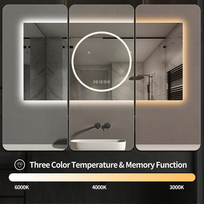 48 x 24 inch front lit LED vanity mirror triple color mode ambient lighting warm natural daylight settings with smart memory for bathroom grooming