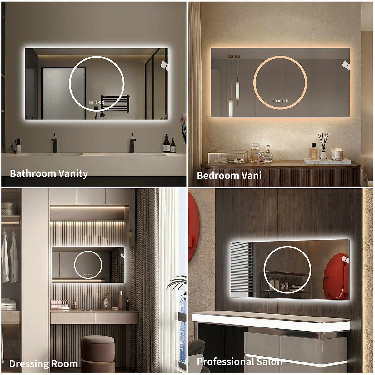 48 x 24 inch wall mounted LED mirror multi purpose versatile use for bathroom vanity bedroom dressing room professional salon hotel spa makeup studio