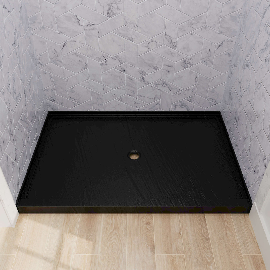 48 x 32 Inch Black Rectangle Shower Pan with Center Drain