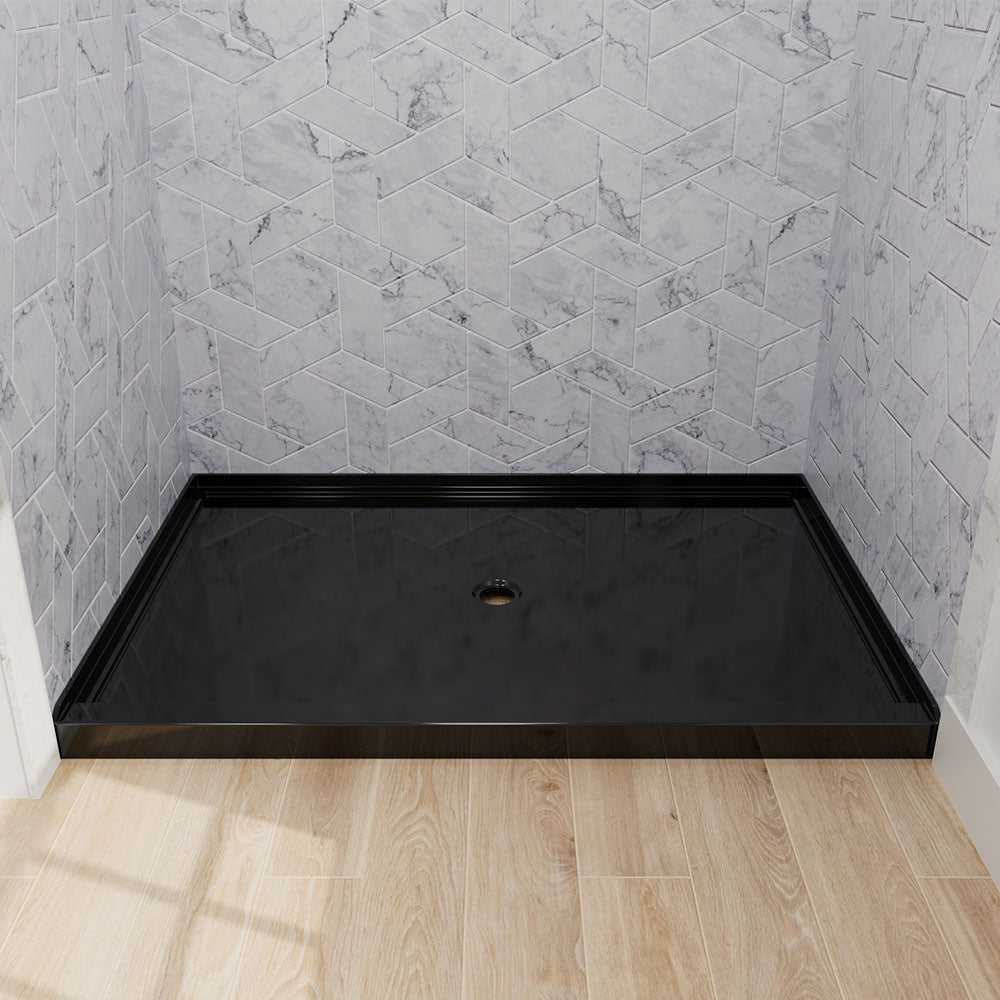 48 x 32 inch Black Rectangle Shower Pan with Center Drain Acrylic Shower Base