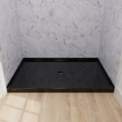 48 x 32 inch Black Rectangle Shower Pan with Center Drain Acrylic Shower Base