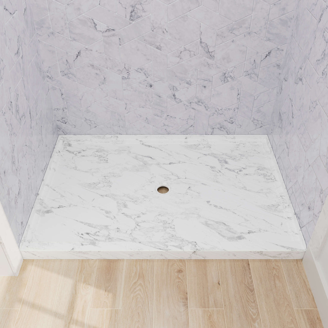48 x 32 inch Marble Pattern Rectangle Shower Pan with Center Drain