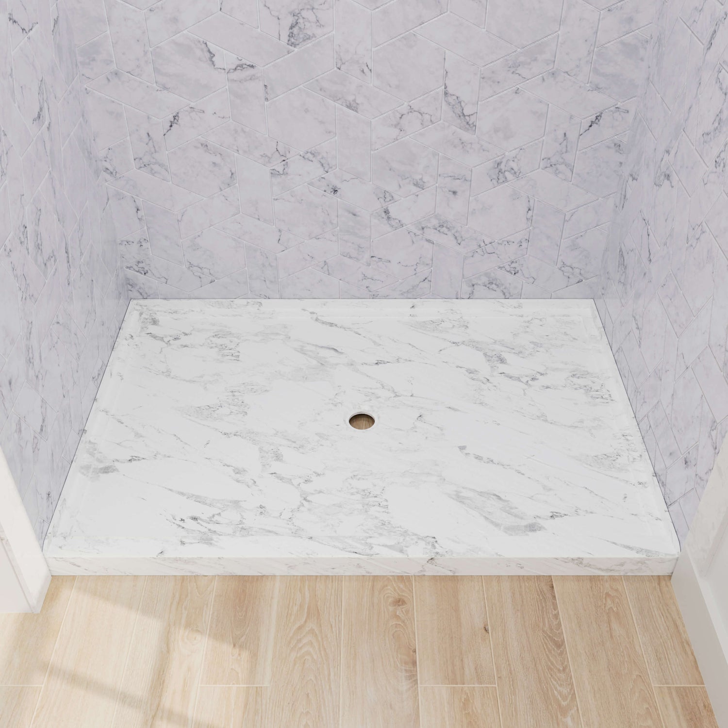 48 x 32 inch Marble Pattern Rectangle Shower Pan with Center Drain