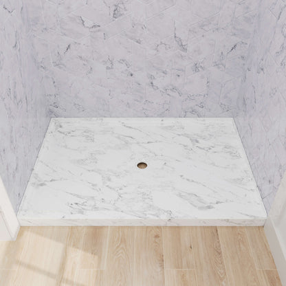 48 x 32 inch Marble Pattern Rectangle Shower Pan with Center Drain
