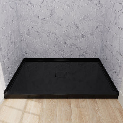 48 x 36 inch Black Acrylic Shower Base, Square Outlet Center Drain