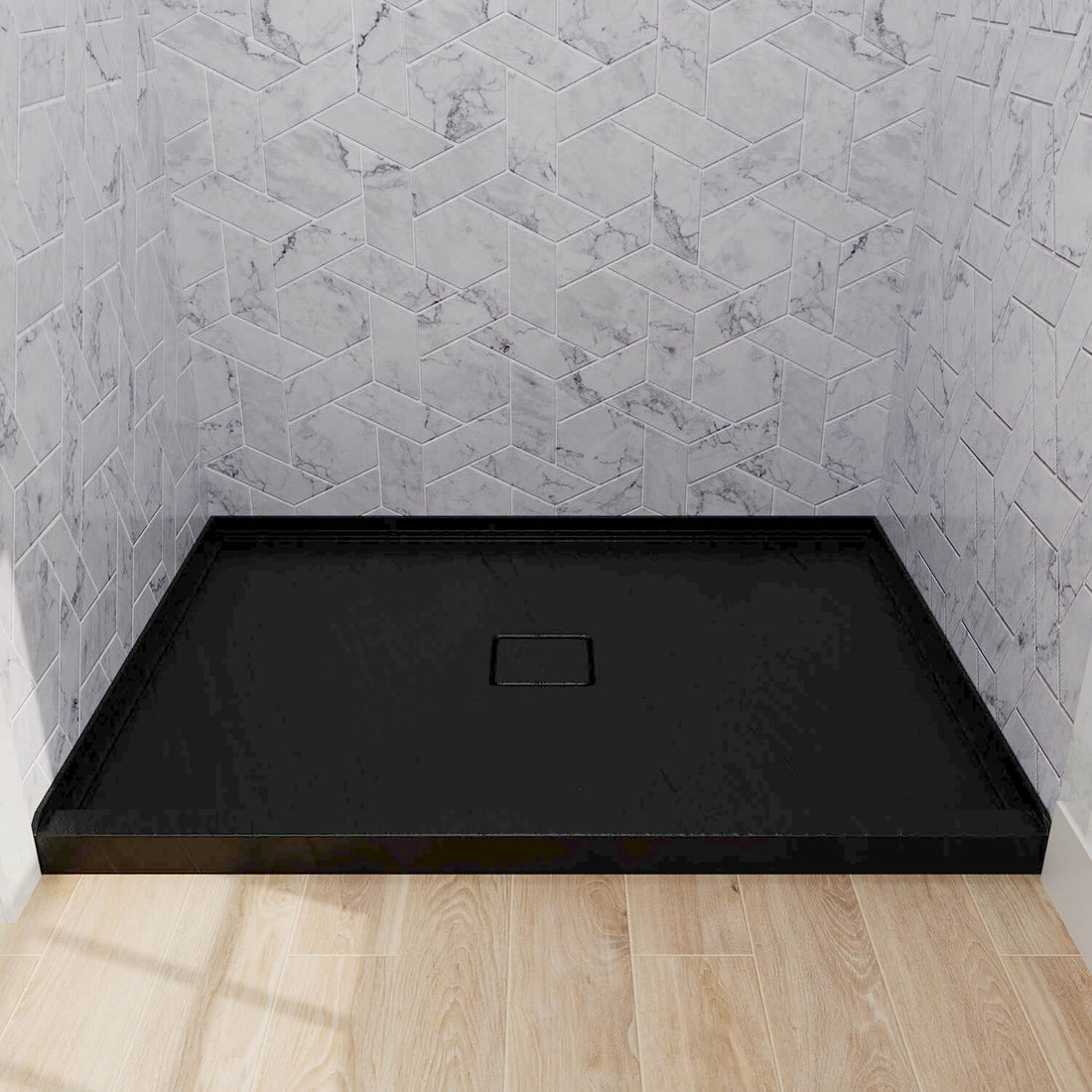 48 x 36 inch Black Acrylic Shower Base with Anti-slip, Center Drain Shower Pan
