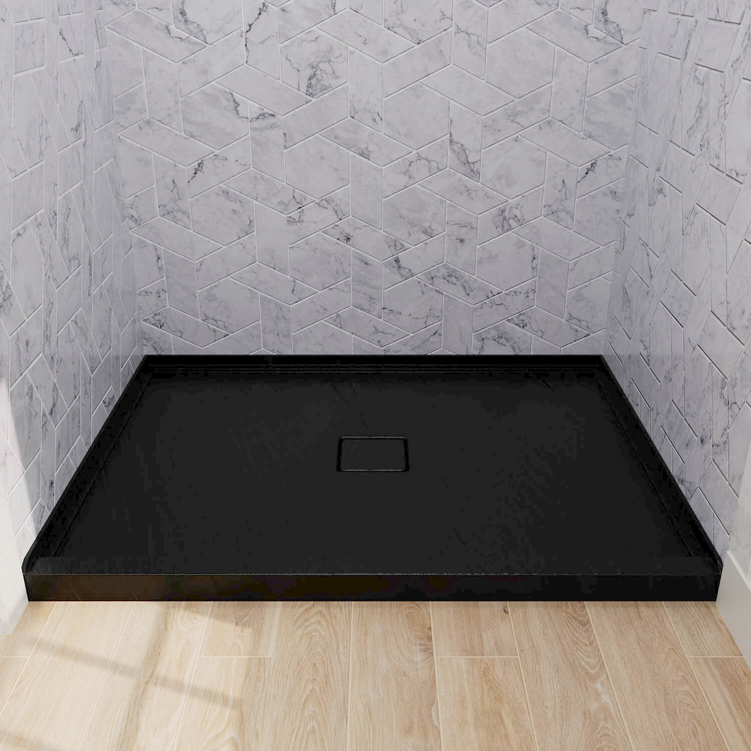 48 x 36 inch Black Acrylic Shower Base with Anti-slip, Center Drain Shower Pan