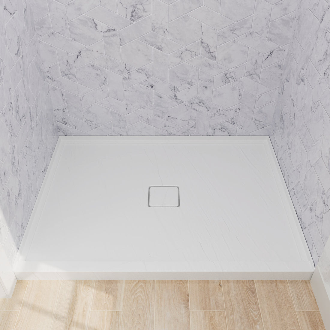 48 x 36 inch White Square Outlet Center Drain Shower Pan with Anti-slip Texture