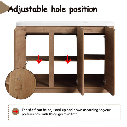 48in Oak Freestanding Vanity Cabinet Interior Adjustable Shelf Height Position