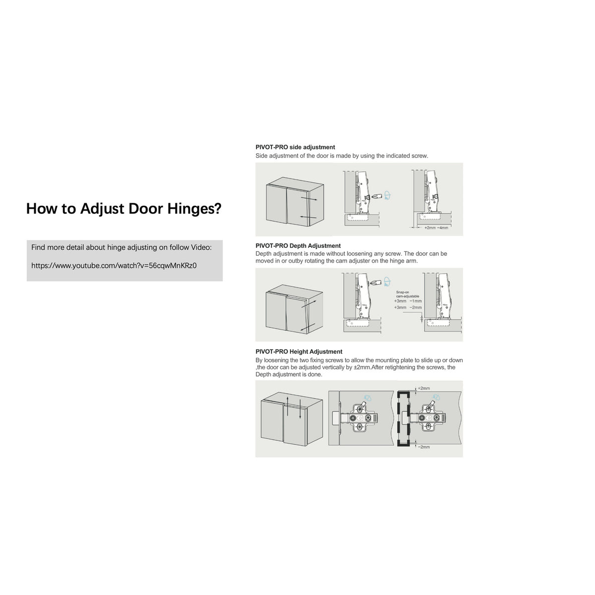 Fluted Bathroom Vanity Cabinet Hinge Side Depth and Height Adjustment Guide