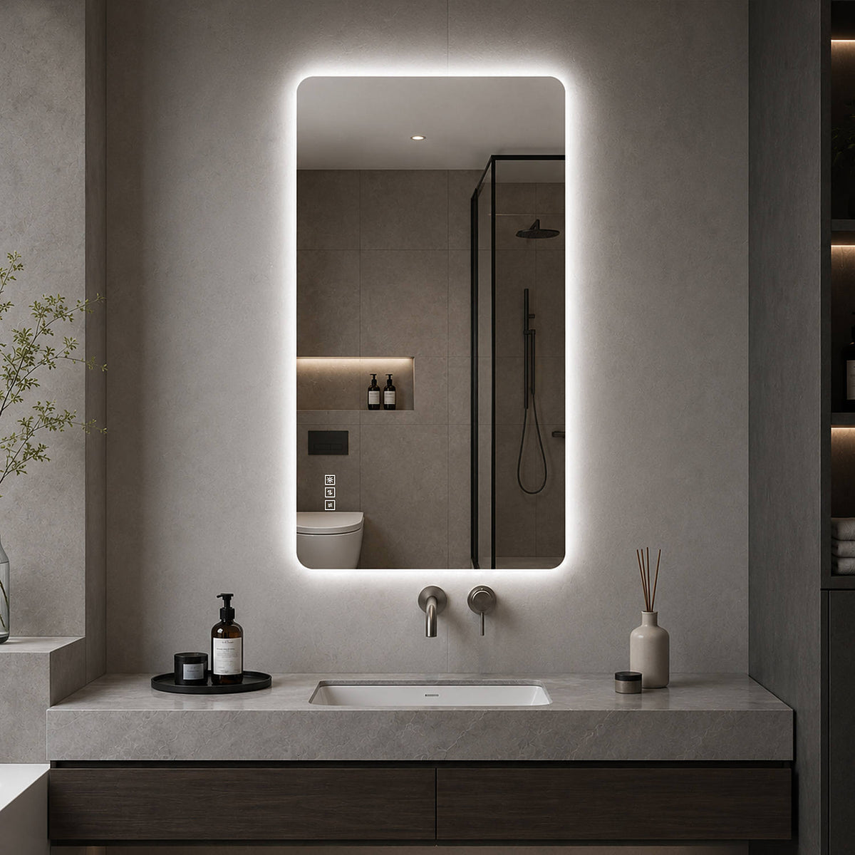 48x24-Inch Vertical Frameless Wall Mounted LED Mirror Modern Bathroom Cool White Lighting