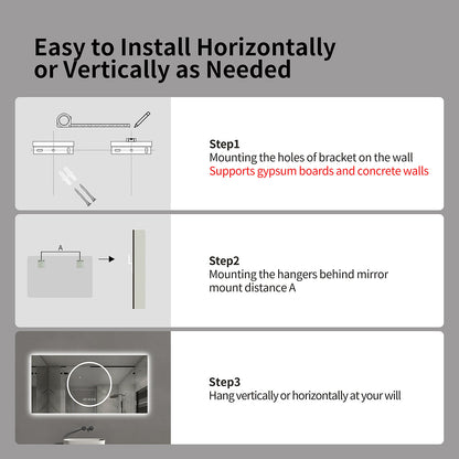48x24 inch Frameless LED Bathroom Mirror Installation and Wiring Options Diagram