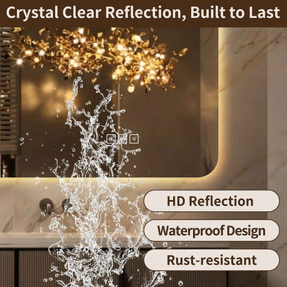 48x24 inch Frameless Bathroom LED Mirror Crystal Clear Reflection Waterproof Rust Resistant