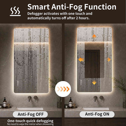 48x24 inch Frameless LED Bathroom Mirror Smart Anti Fog Defogger On Off Comparison