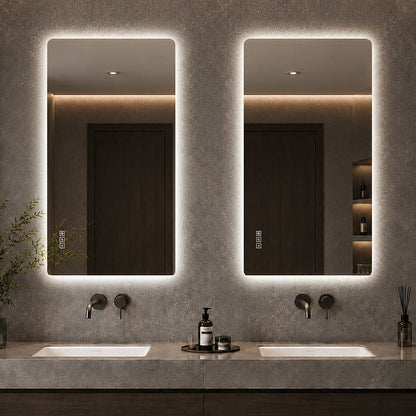 48x24 inch Frameless LED Bathroom Mirrors Vertical Mount Double Vanity Scene