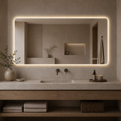 48x24 inch Modern Frameless Wall Mounted LED Bathroom Mirror Warm Light Scene