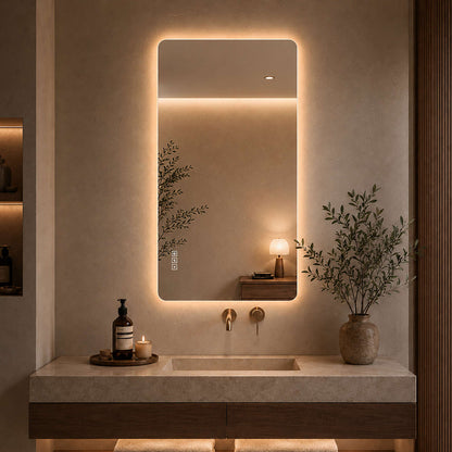 48x24 inch Vertical Wall Mounted Frameless LED Vanity Mirror Warm White Light Scene