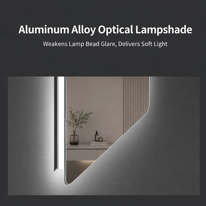 48x24in Frameless LED Vanity Mirror Aluminum Alloy Optical Lampshade Soft Lighting Detail