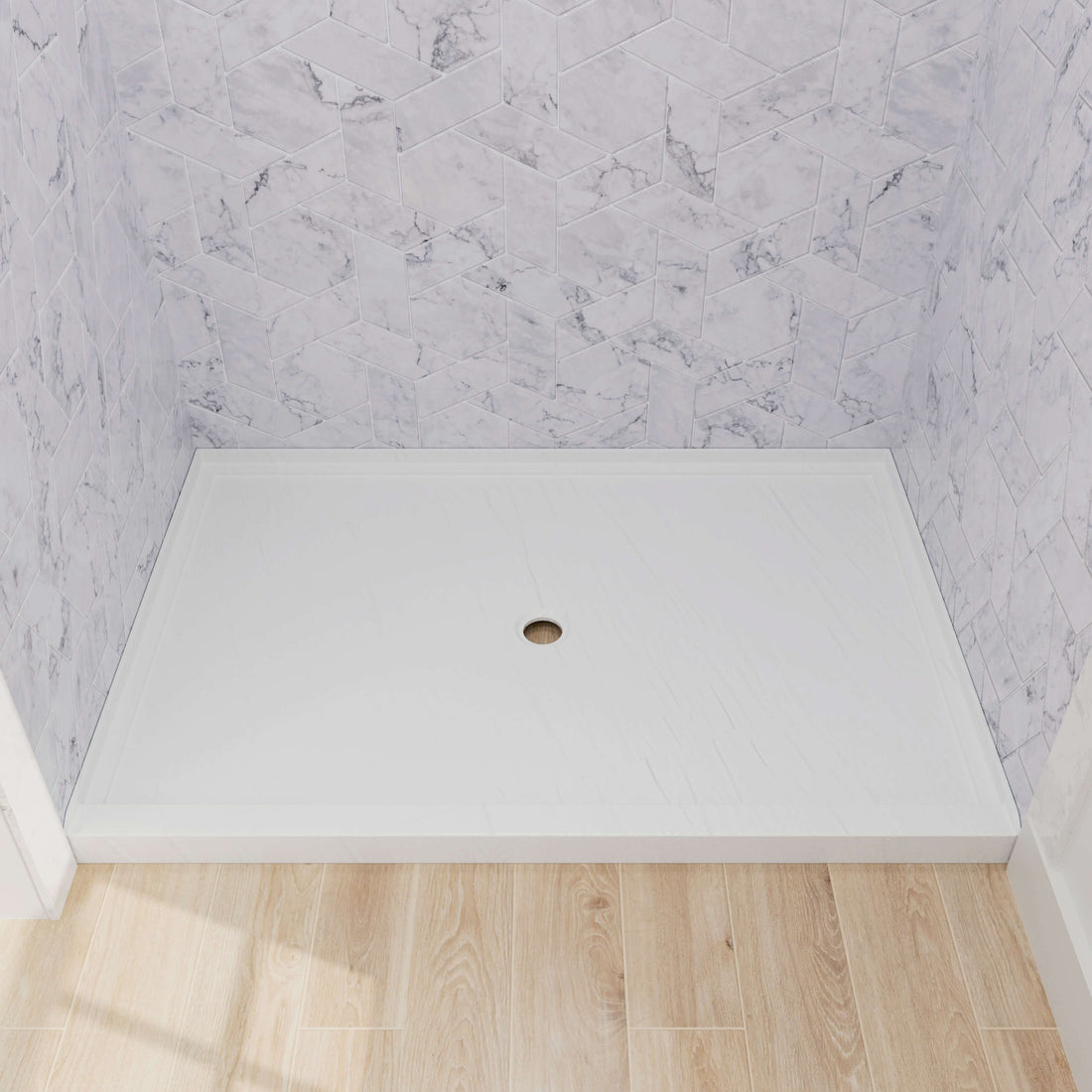 48x32 inch white acrylic shower base with center drain