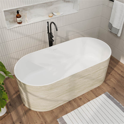 63" Beige Freestanding Solid Surface Bathtub in Stone Resin