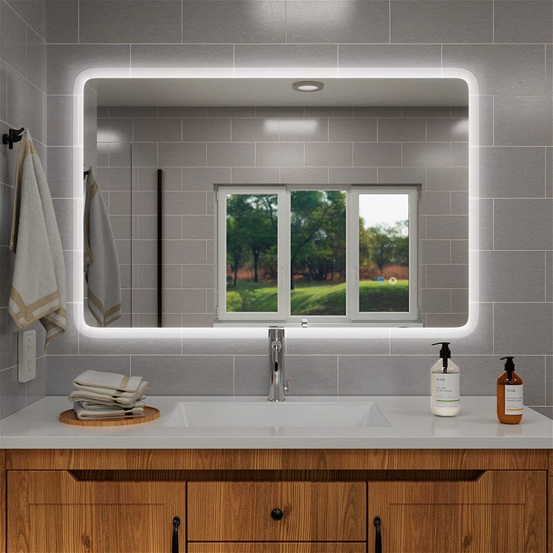 LED Light Bathroom Vanity Rounded Rectangle Mirror Frameless Anti Fog