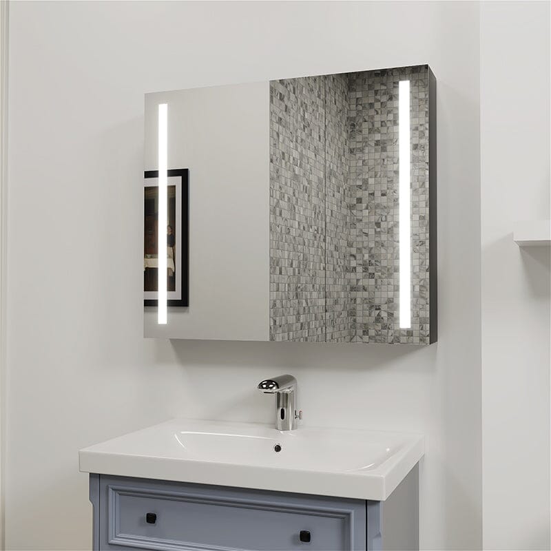 Rectangular Dimmable LED Lighted Medicine Cabinet with Mirror, Adjust Glass Shelves