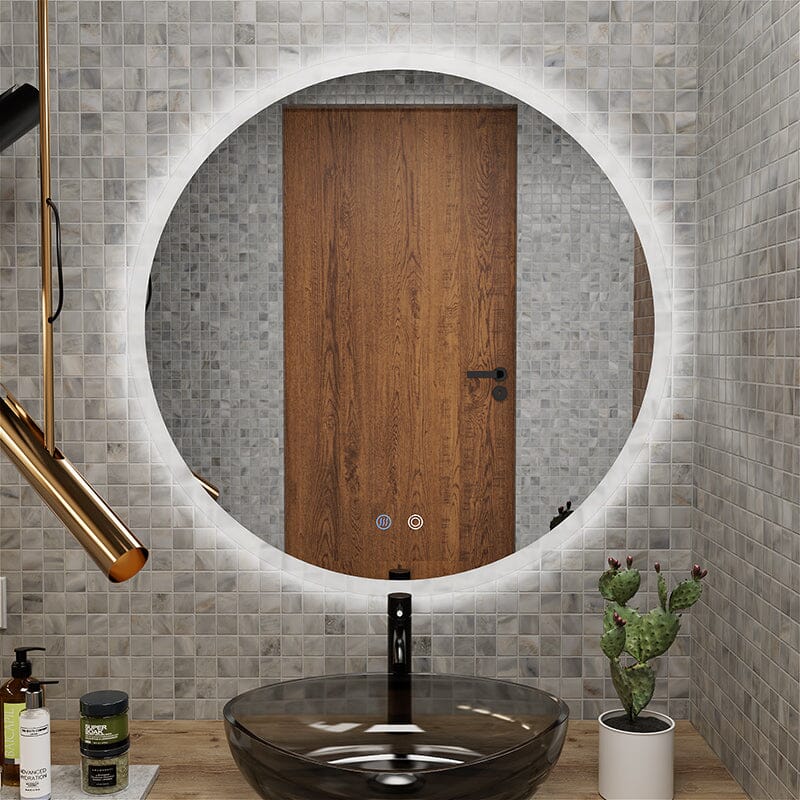 Round LED Light Bathroom Vanity Mirror Wall Mount Frameless Anti Fog