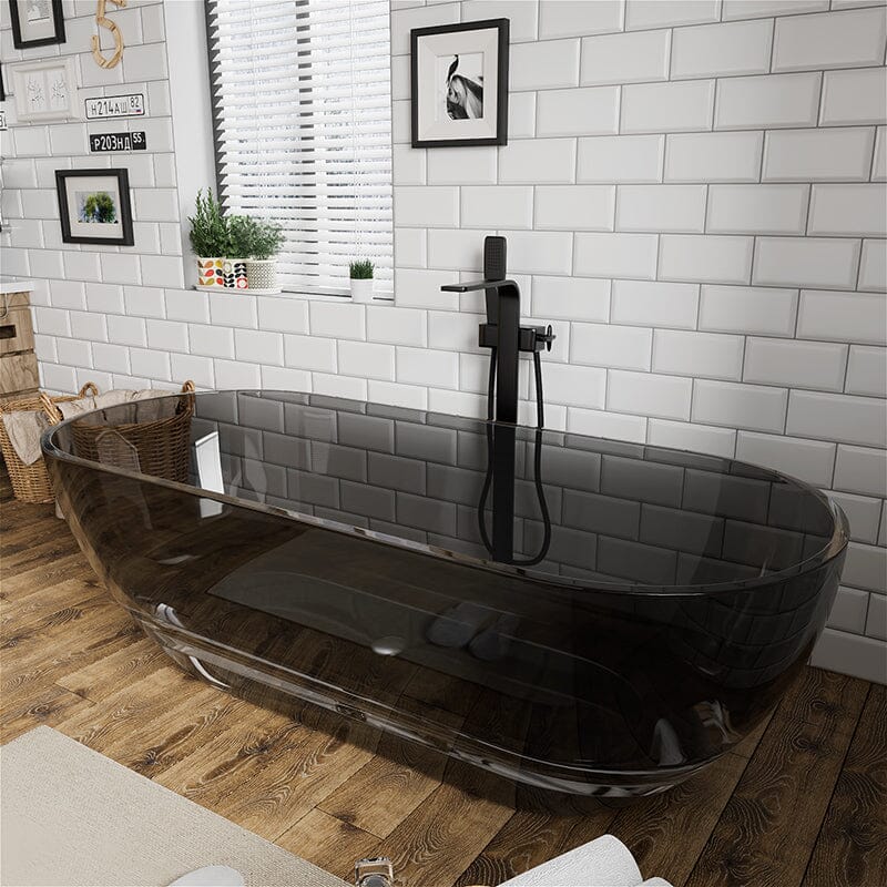 69" Resin Oval Modern Art Transparent Freestanding Soaking Bathtub