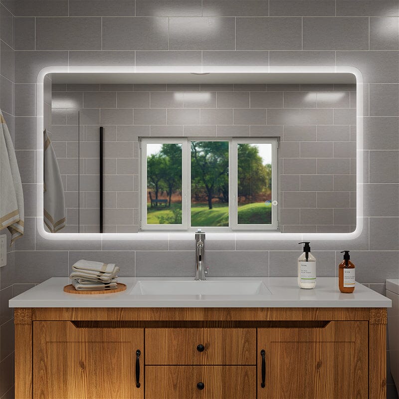 LED Light Bathroom Vanity Rounded Rectangle Mirror Frameless Anti Fog