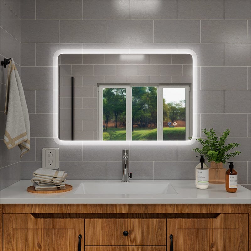 LED Light Bathroom Vanity Rounded Rectangle Mirror Frameless Anti Fog