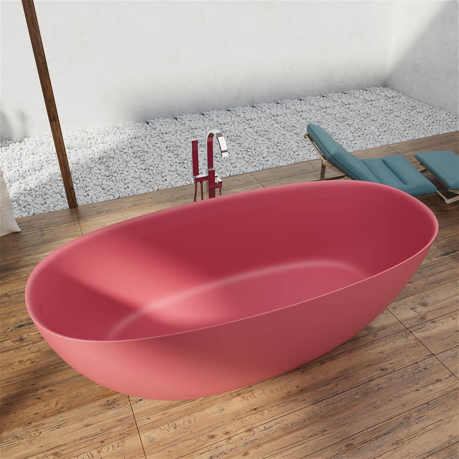 Freestanding Solid Surface Soaking Bathtub with Overflow