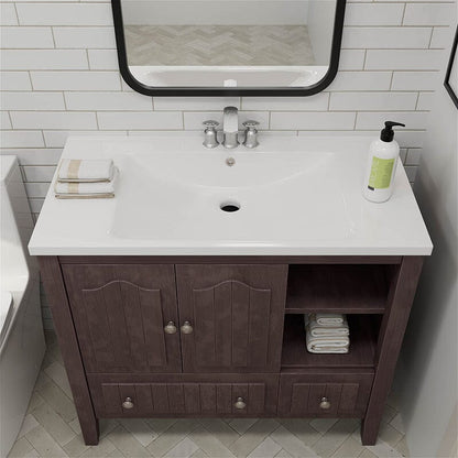 Contemporary bathroom vanity with modern ceramic sink and storage