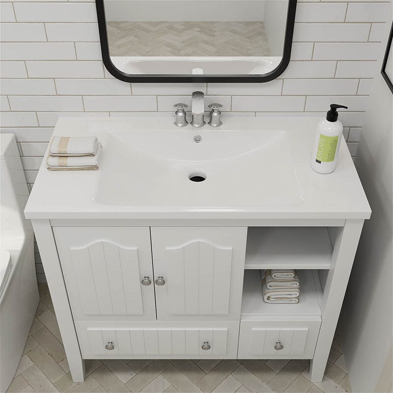White Bathroom Vanity with Ceramic Sink 