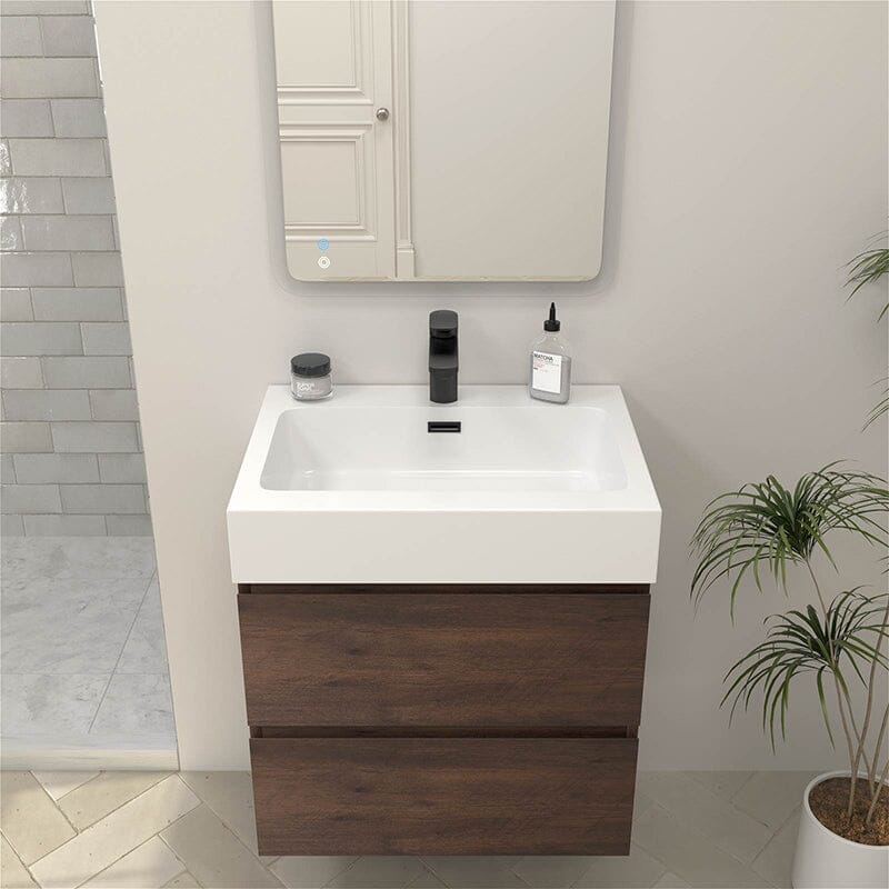 24 Inch Bathroom Vanity with Sink Wall Mounted Floating One-Piece Sink Cabinet