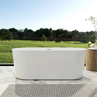 59 in. Acrylic Flatbottom Bathtub with Freestanding Drain Glossy White