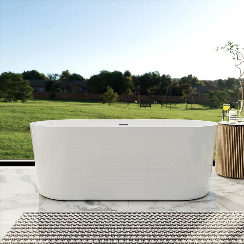 59 in. Acrylic Flatbottom Bathtub with Freestanding Drain Glossy White