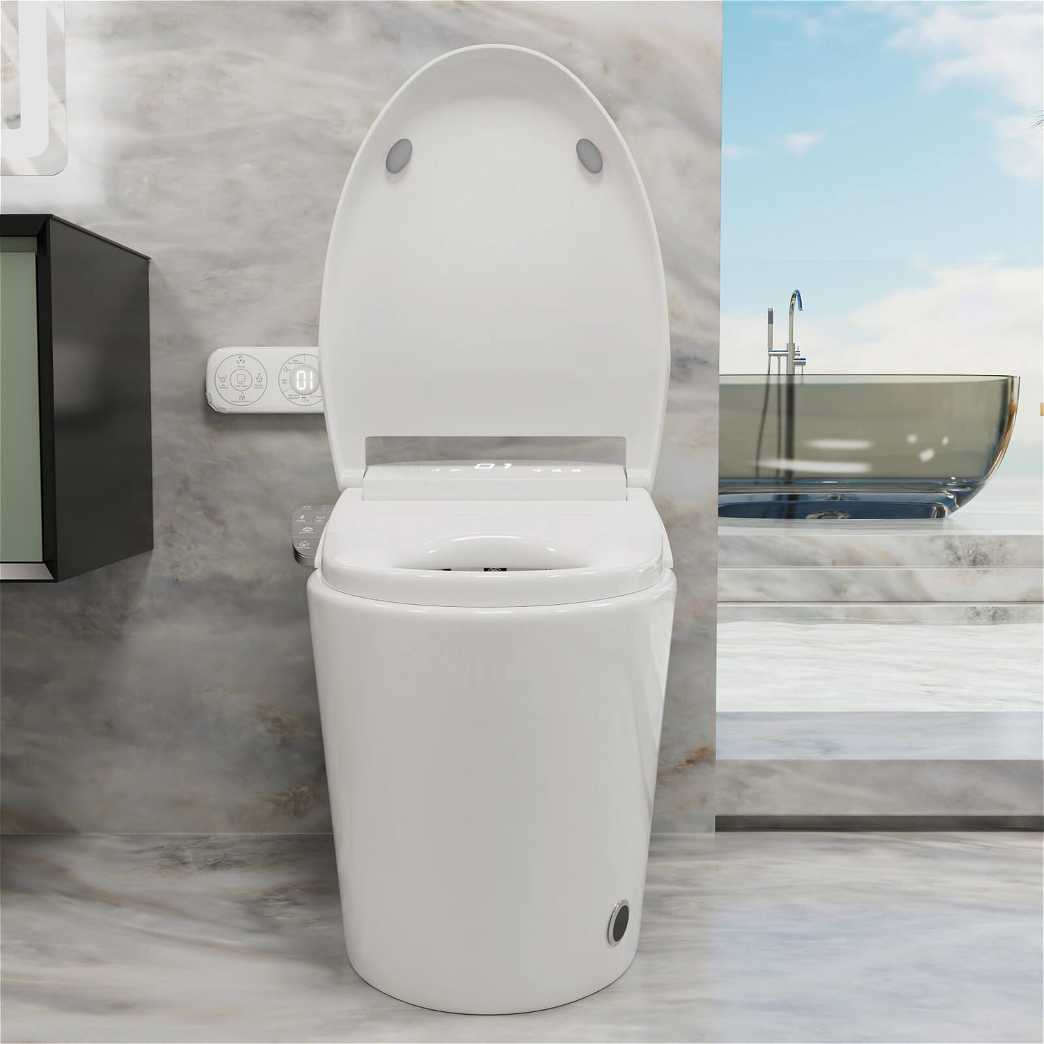Smart Bidet Toilet with Remote Control, One Piece Tankless, Heated Seat, Elderly Mode and Child Mode