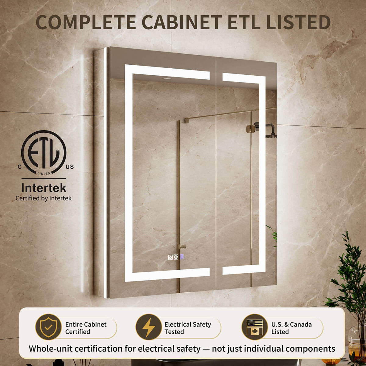 30" x 36" Double Door LED Medicine Cabinet with Mirror, Lighted Bathroom Storage Cabinet with Outlets, USB &amp; Adjustable Shelves