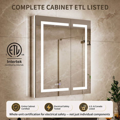 30" x 36" Double Door LED Medicine Cabinet with Mirror, Lighted Bathroom Storage Cabinet with Outlets, USB &amp; Adjustable Shelves
