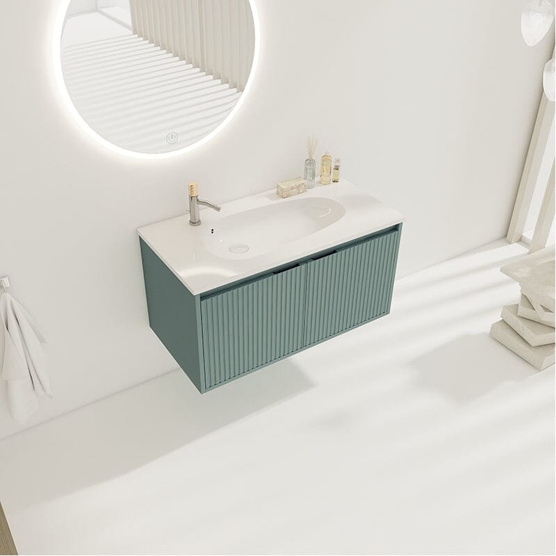 36&quot; Modern Design Floating Bathroom Vanity with Drop-Shaped Resin Sink