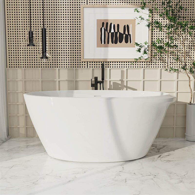 67&quot; Acrylic Oval Modern Freestanding Soaking Bathtub White