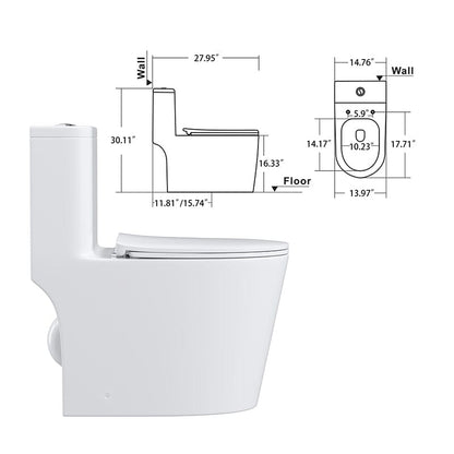 One-Piece Floor Mount Toilet 1.1GPF/1.6 GPF Siphon Jet Dual Flushing with Toilet Seat