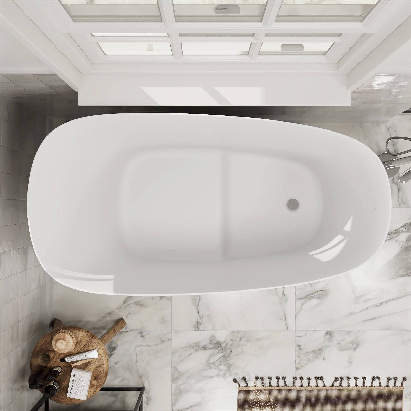 47&quot; Single Slipper Freestanding Japanese Soaking Bathtub Solid Surface Stone Resin Tub with Built-in Seat