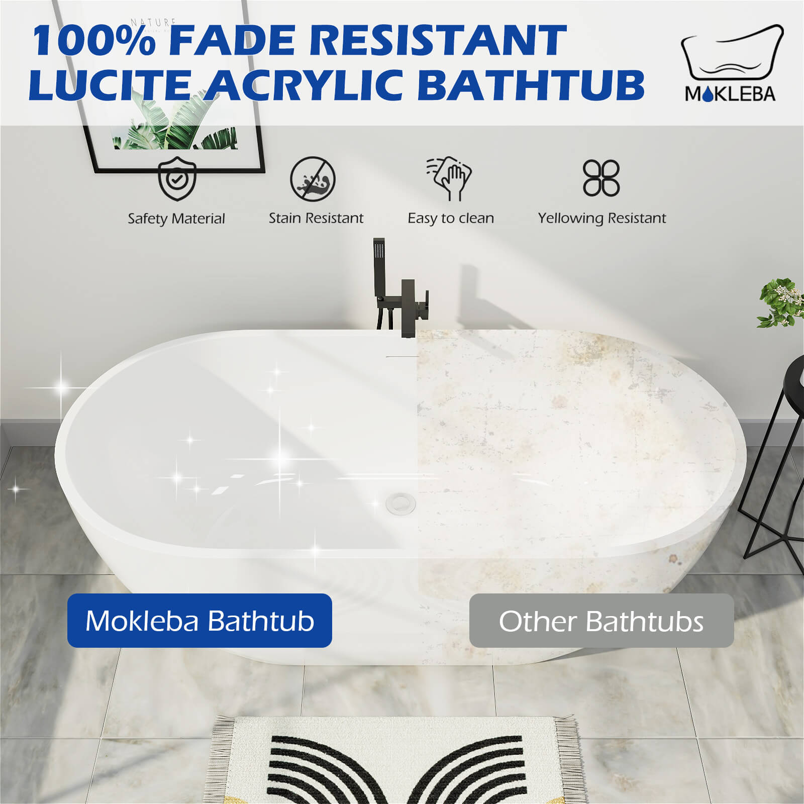 178x58 cm ovale Acryl-Badewanne freistehend