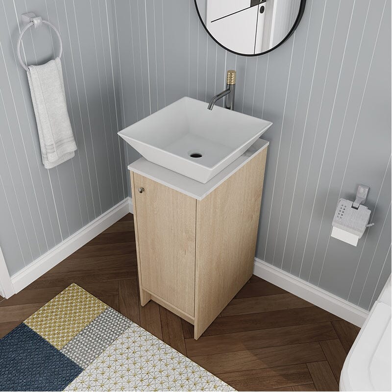 16-inch Freestanding Bathroom Vanity Square Sink With Soft-close Doors And Shelves
