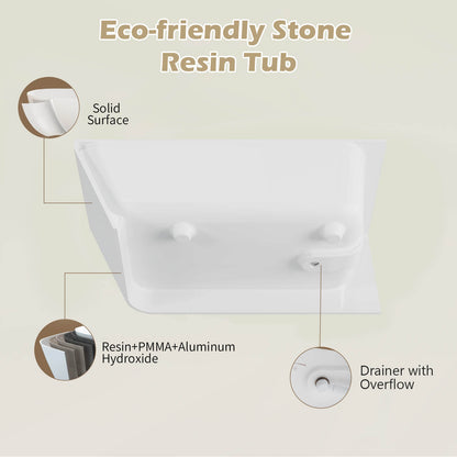 59" Corner Solid Surface Bathtub Two Sided Wall Fit