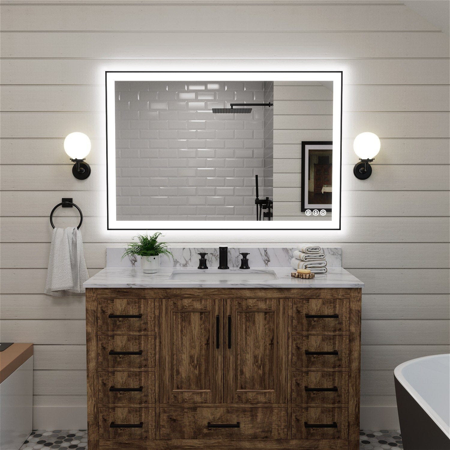 GIVING TREE 40&quot;/48&quot;/55&quot; LED Bathroom Mirror with Black Frame, Anti-Fog, Shatter-Proof, Memory, 3 Colors